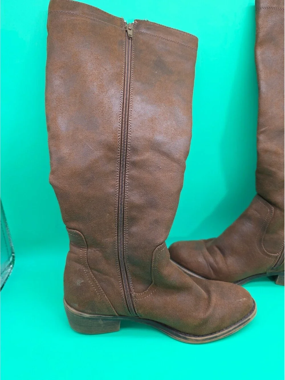 Apt. 9 Women's Tall Lace-Up Boots Brown Knit Back Side Zip Size 7.5M